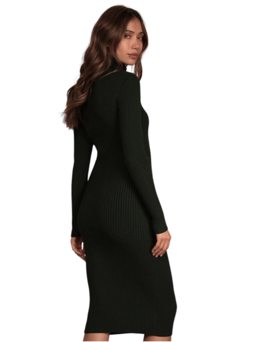 Lulus Turtleneck Ribbed Midi Sweater Dress Black XS - Picture 3 of 11